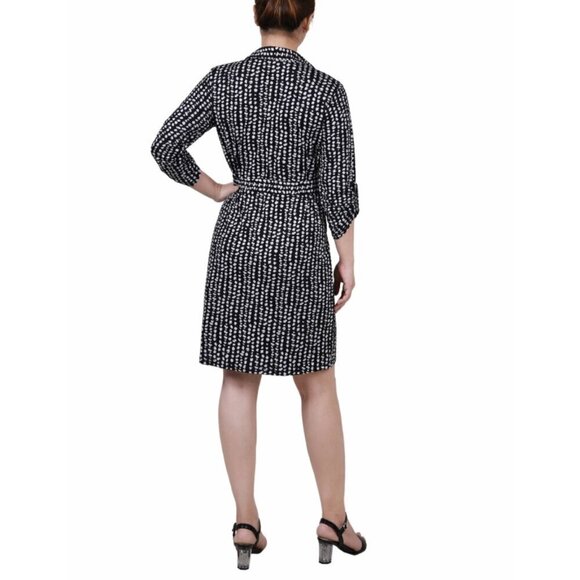 NY COLLECTION Petite 3/4-Sleeve Black and White Printed Shirt Dress NWT - Picture 2 of 5